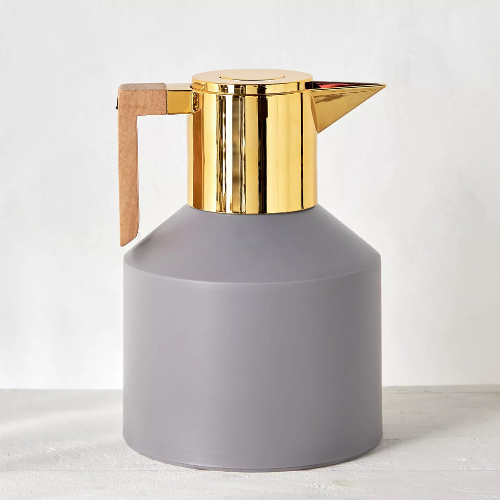 قارورة ميست المفرغة من الهواء، سعة 1 لتر، مصنوعة من البلاستيك والزجاج، باللونين الرمادي والذهبي