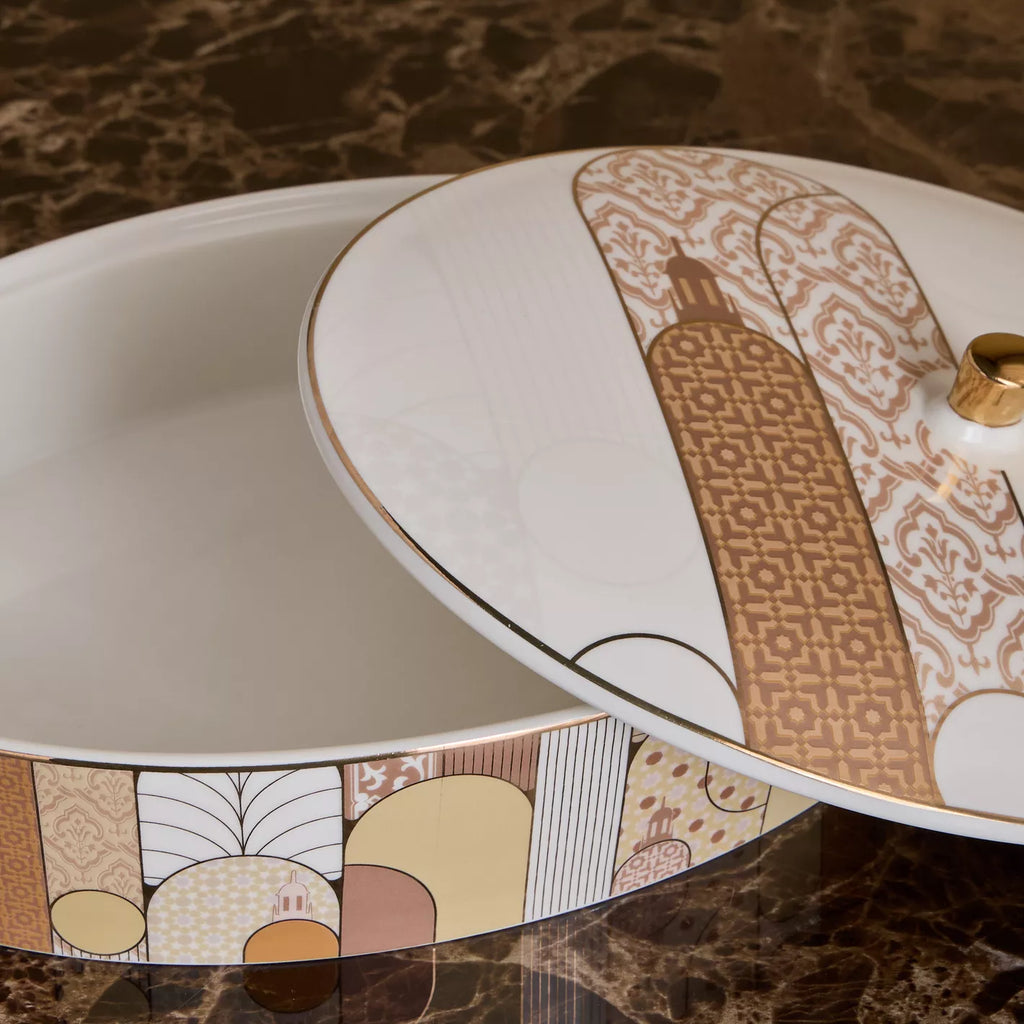 طبق المآذن البيضاوي المغطى 29 سم