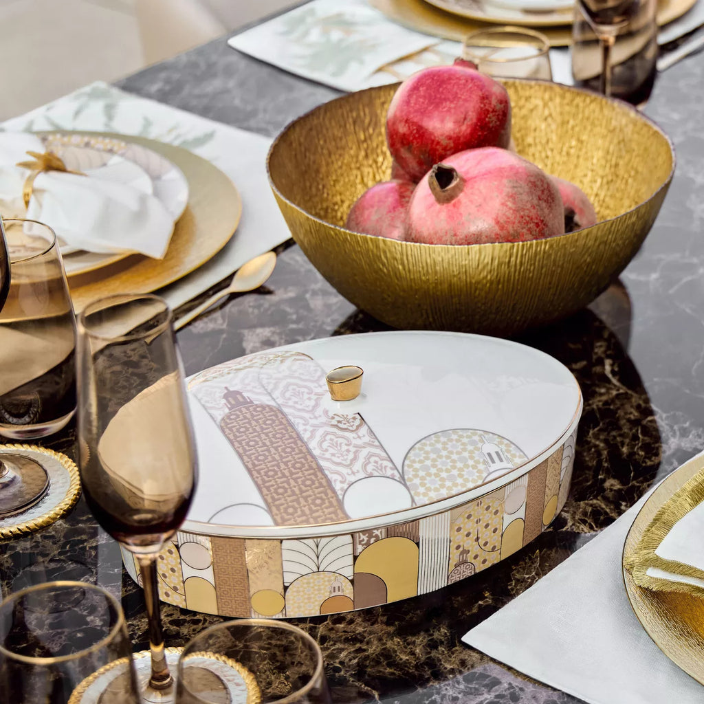 طبق المآذن البيضاوي المغطى 29 سم