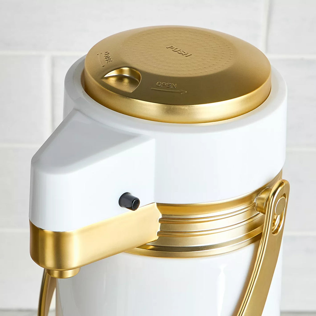 The Pump Vacuum Flask, 1.9L, White & Gold