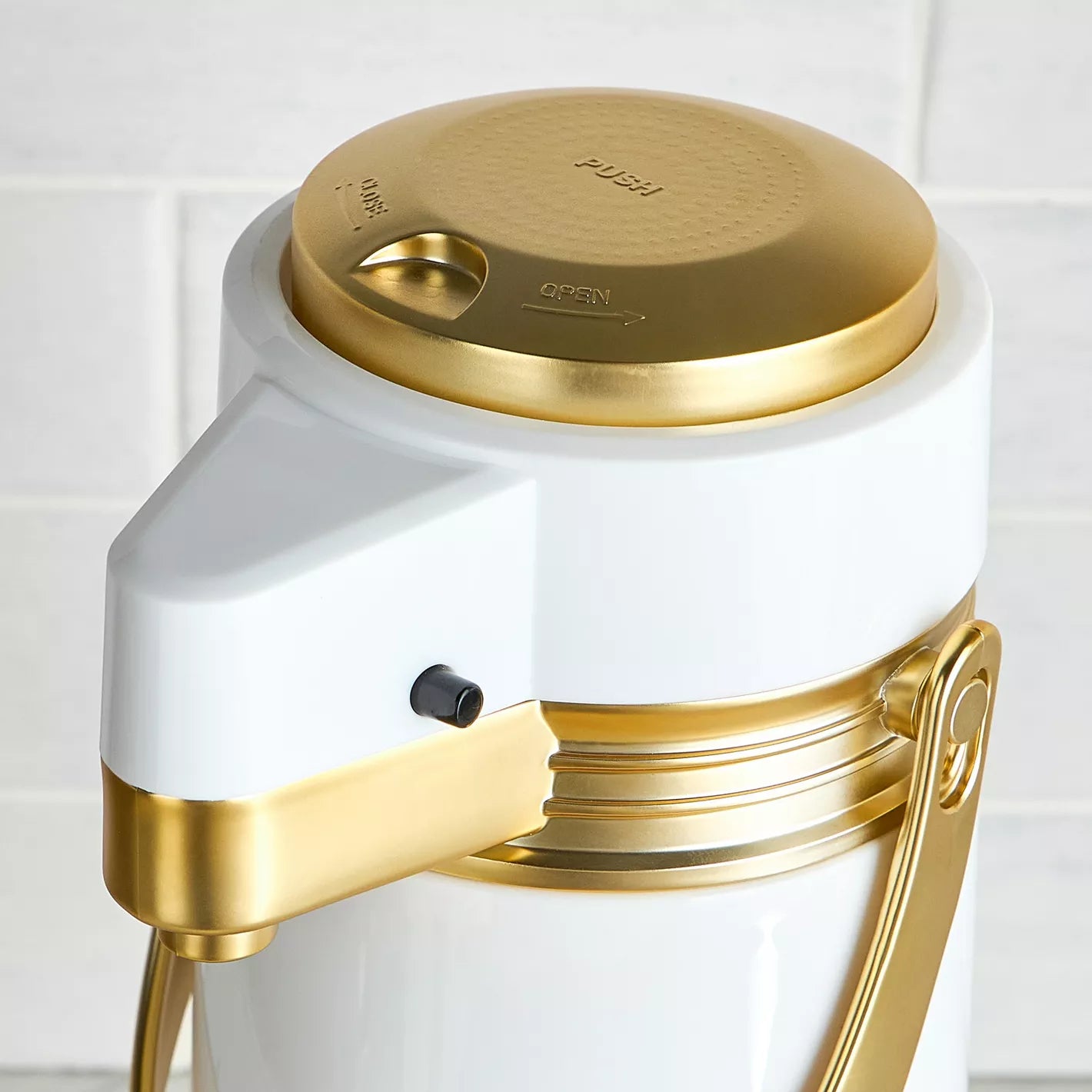 The Pump Vacuum Flask, 1.9L, White & Gold