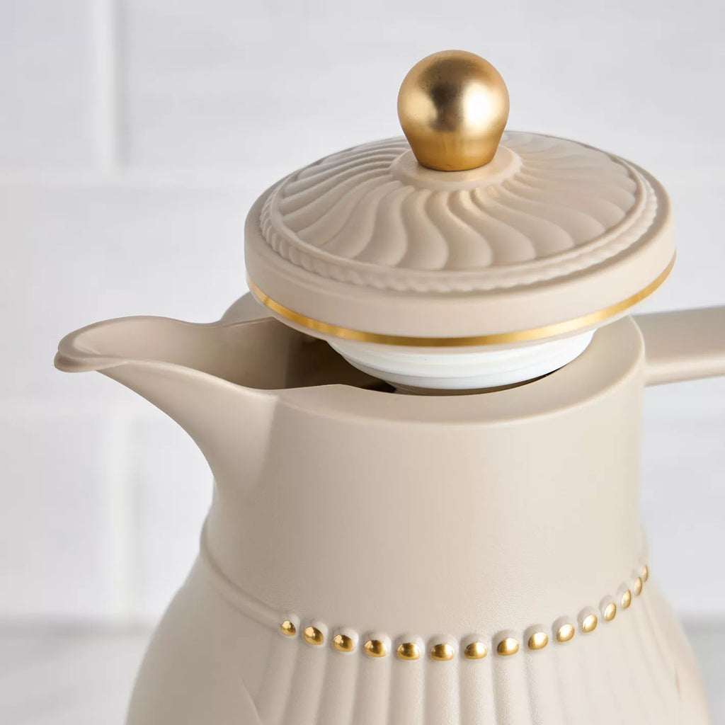 The Valley Vacuum Flask, 1L, Beige & Gold