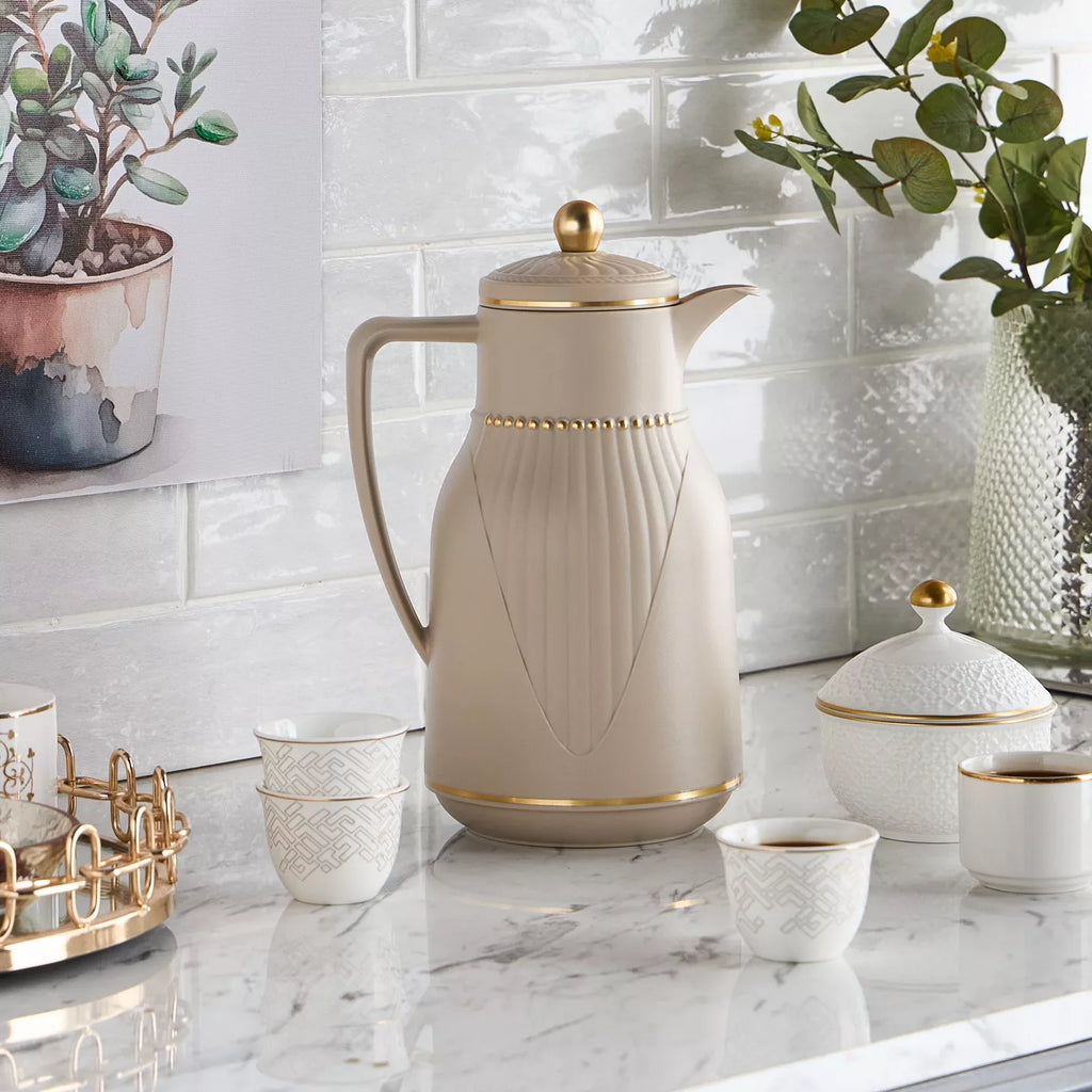 The Valley Vacuum Flask, 1L, Beige & Gold