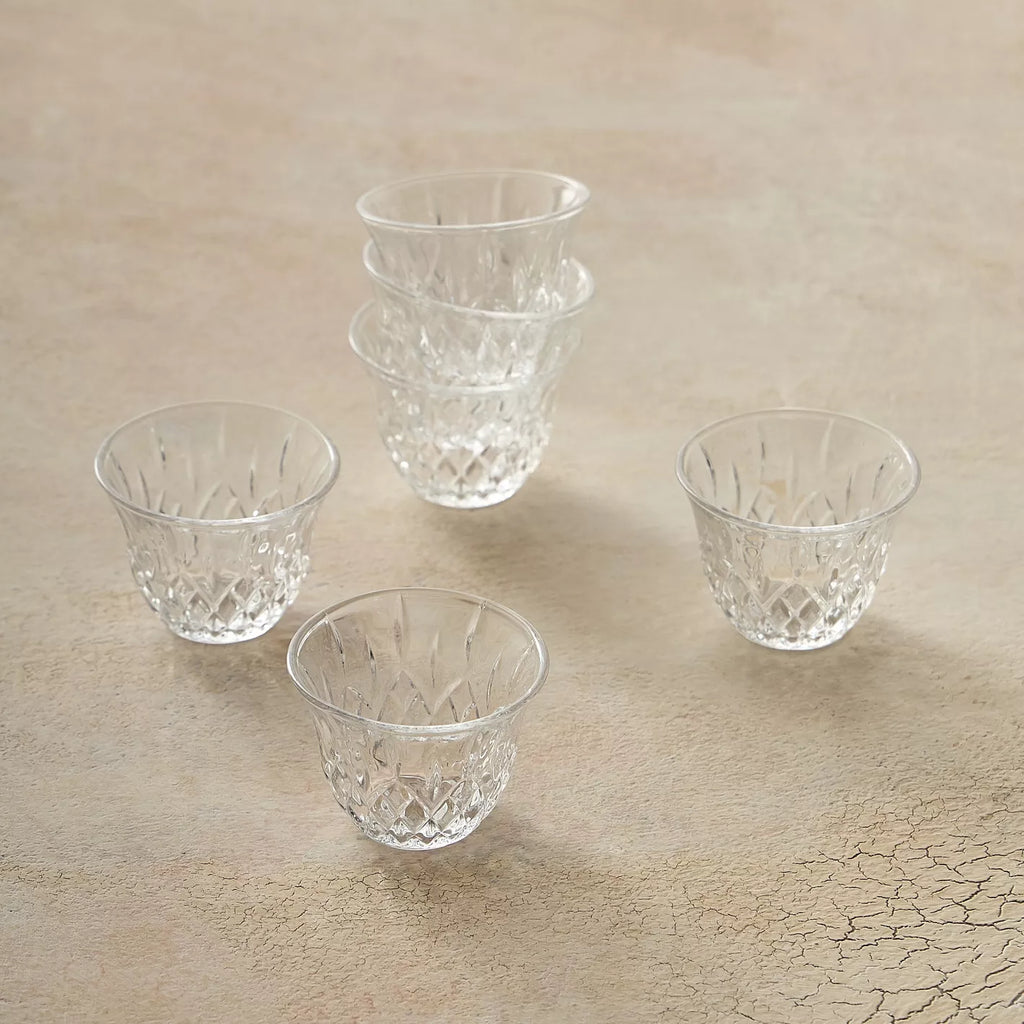 طقم فناجين قهوة عربية من زجاج كريستالين، 6 قطع