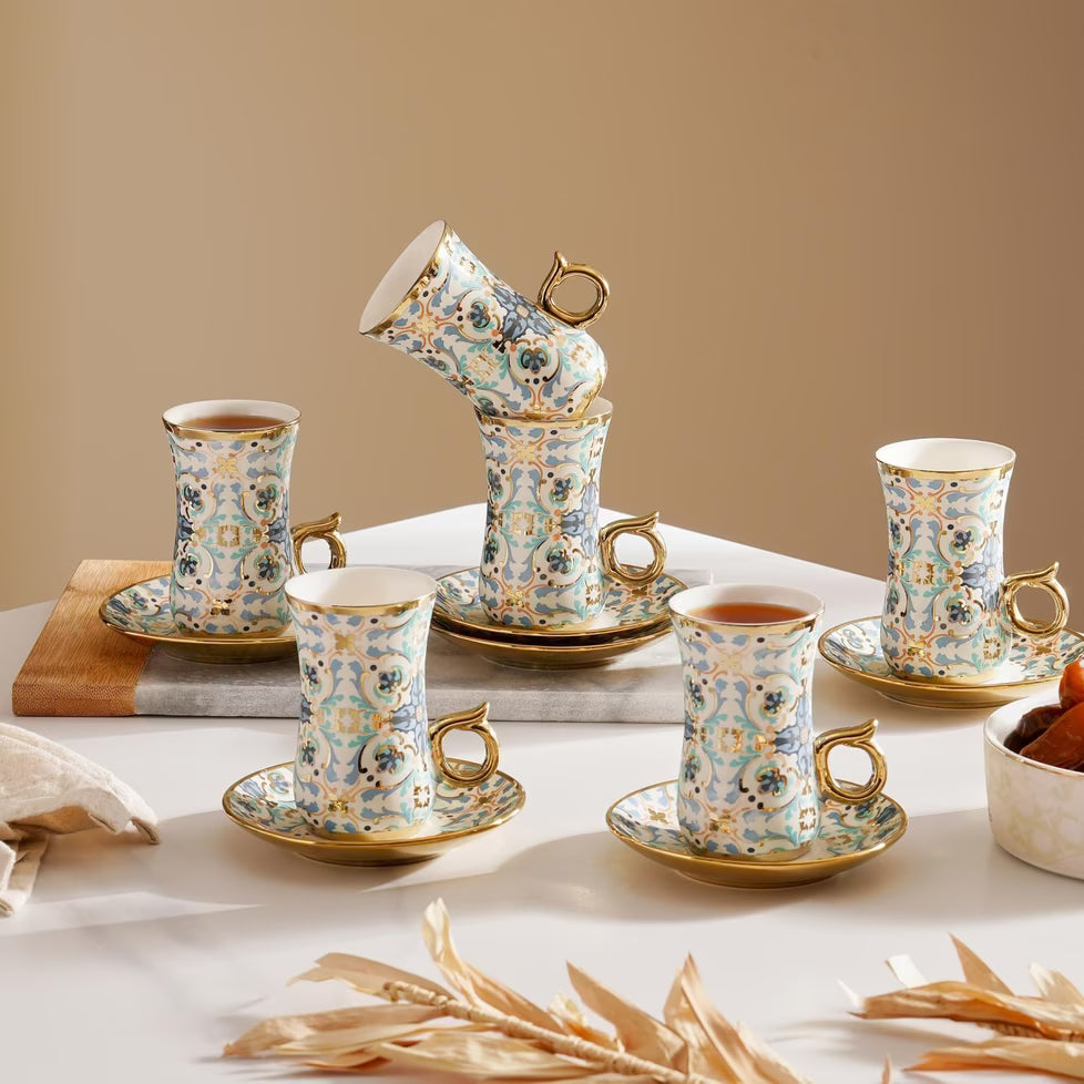 مجموعة أكواب وأطباق الإسبريسو الباروكية من 6 قطع