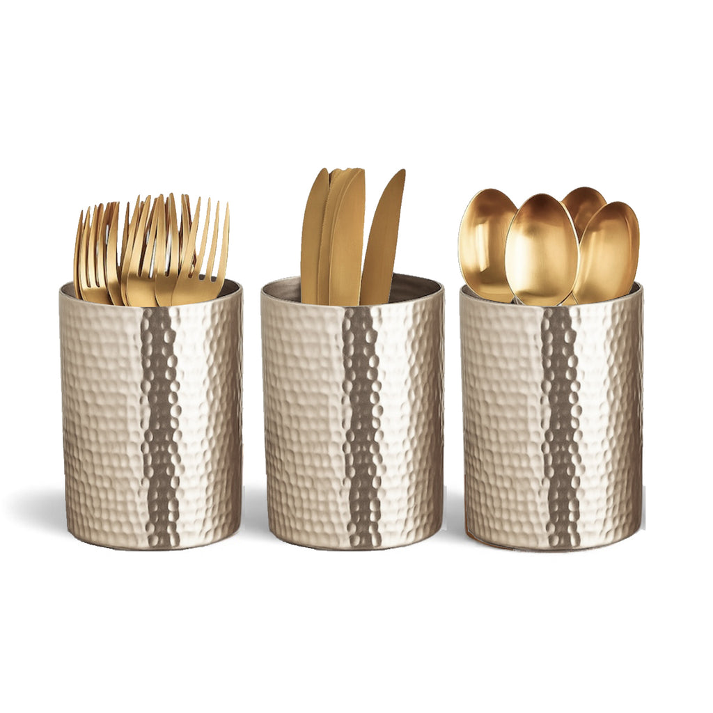 حامل أدوات المائدة الذهبي المطروق (يباع بدون أدوات المائدة)