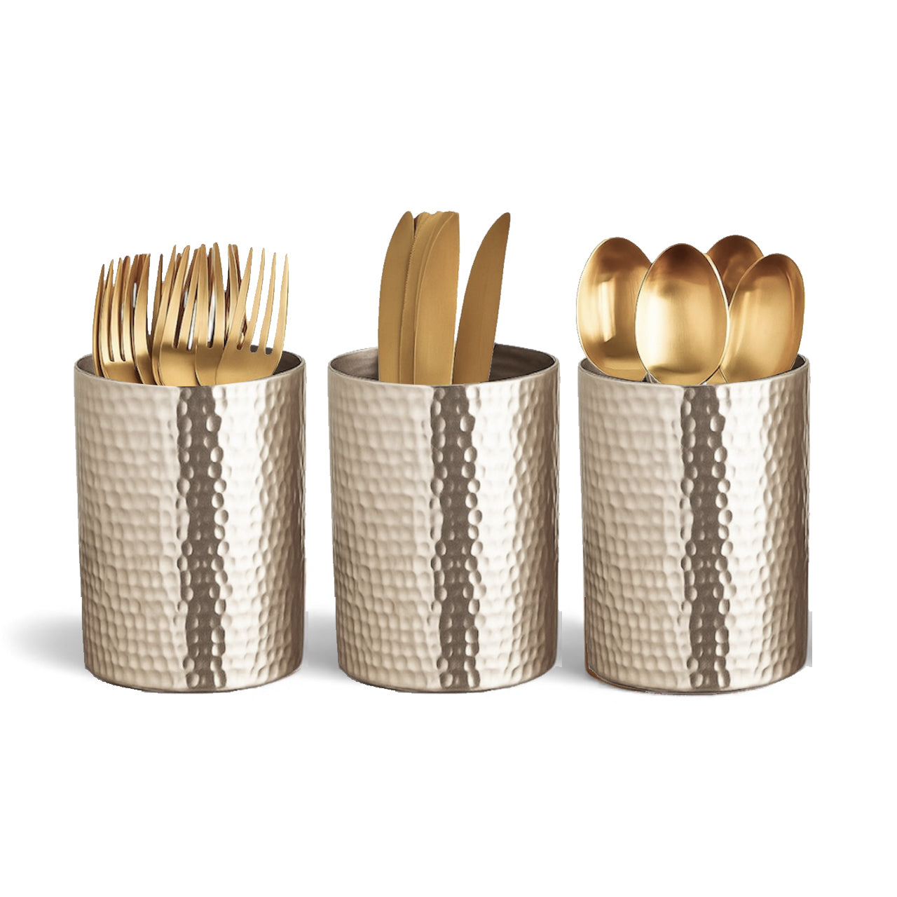 حامل أدوات المائدة الذهبي المطروق (يباع بدون أدوات المائدة)