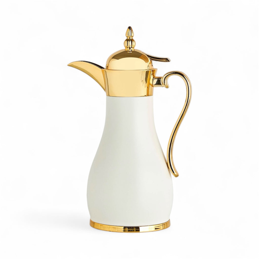 The Blanca Vacuum Arabic Coffee Dallah, 1 L, Stainless and Glass, White & Gold