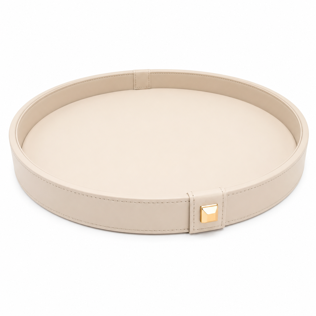 The Aurea Leather Tray in Beige