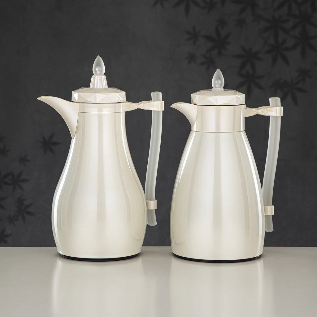 The Pearla Vacuum Arabic Coffee Dallah & Tea Flask Set, 1 L, Stainless and Glass, Ivory