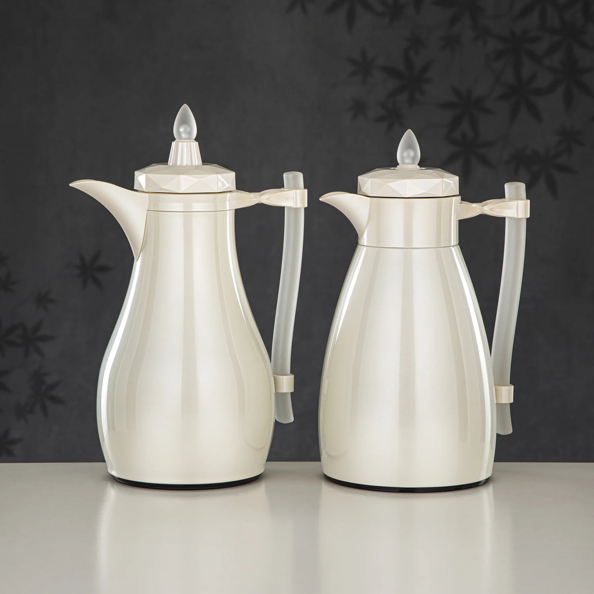 The Pearla Vacuum Arabic Coffee Dallah & Tea Flask Set, 1 L, Stainless and Glass, Ivory