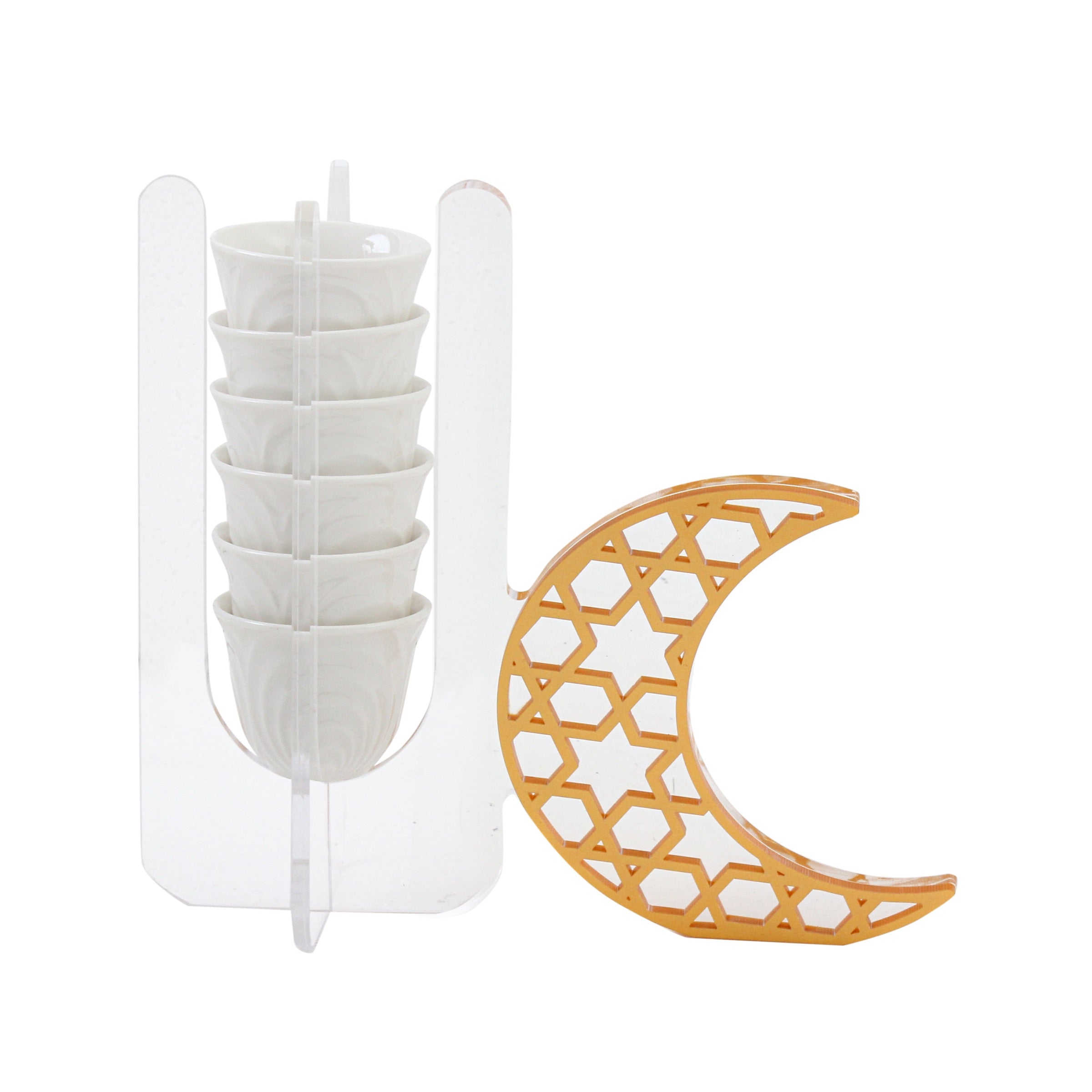 The Helal Acrylic 6 Cup Holder in Clear & Gold (Cups Sold Separately)