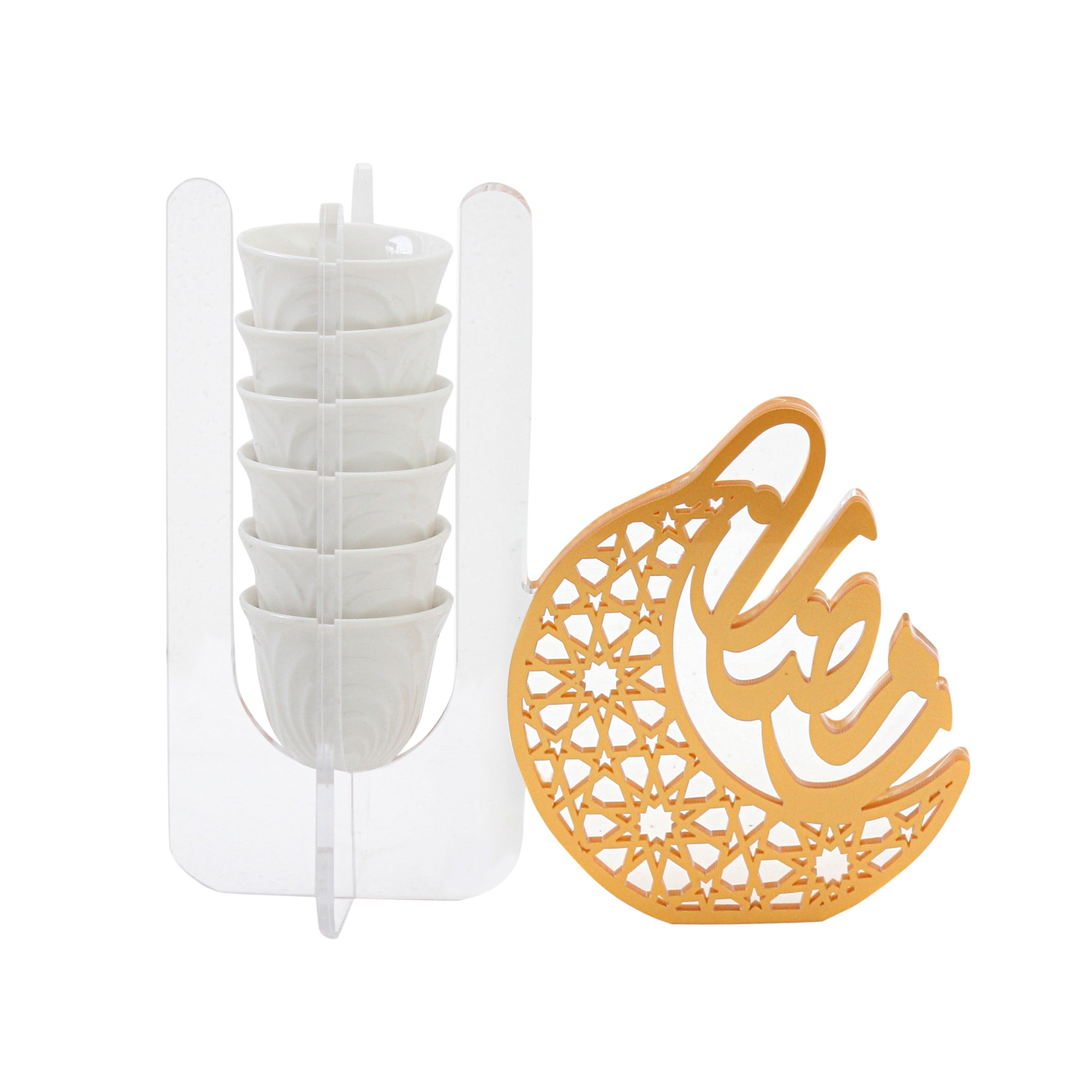 حامل أكواب رمضاني أكريليك 6 باللون الشفاف والذهبي
