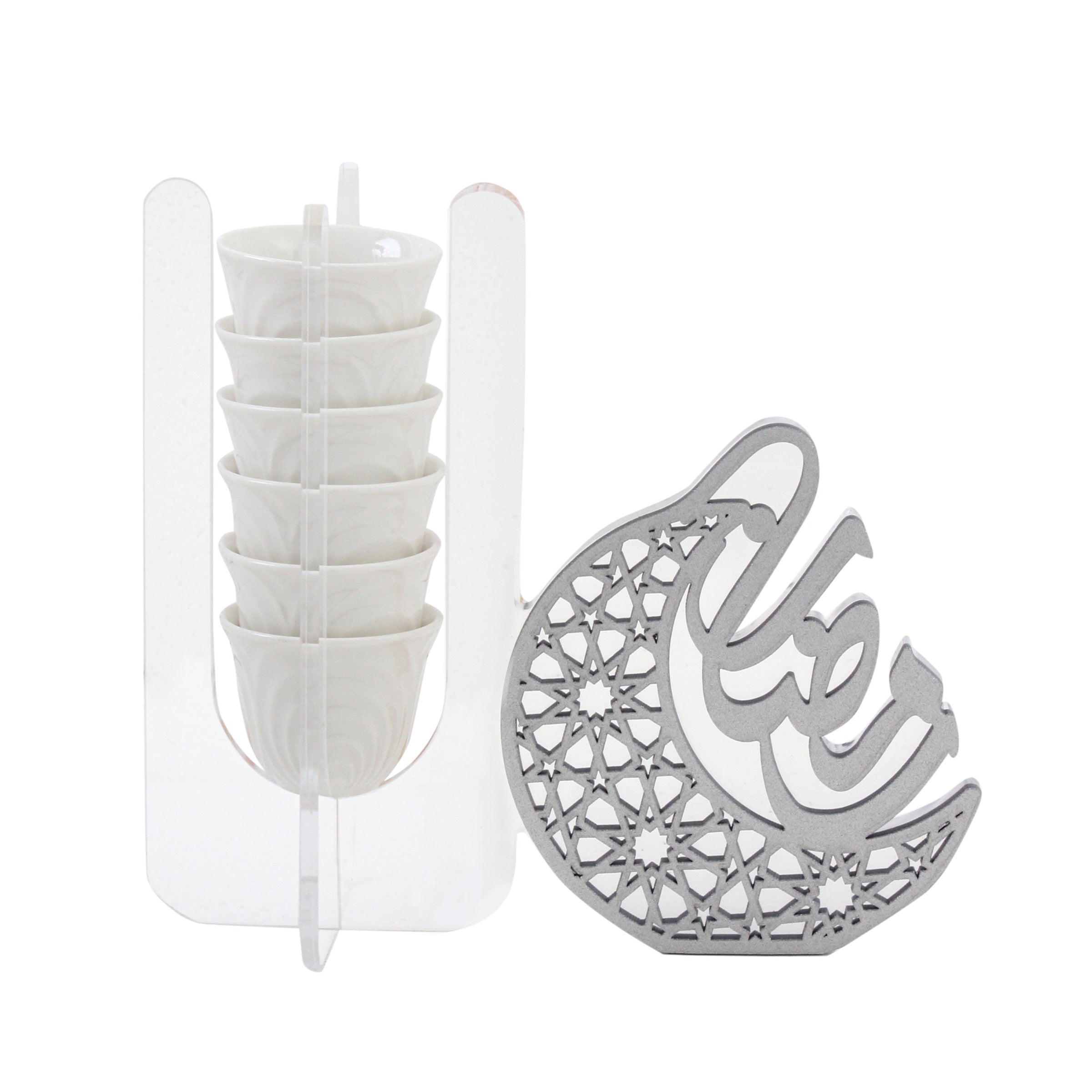 حامل أكواب رمضاني أكريليك 6 باللون الشفاف والفضي