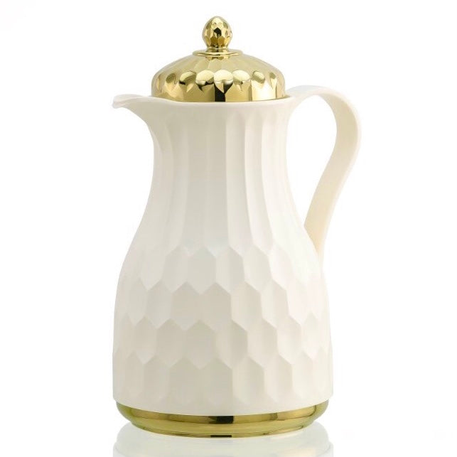 قارورة روز ١٢ المفرغة من الهواء، سعة ١٫٤ لتر، مصنوعة من البلاستيك والزجاج، باللونين الأبيض والذهبي