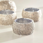 مجموعة من 4 حلقات منديل فضية مرصعة بالخرز