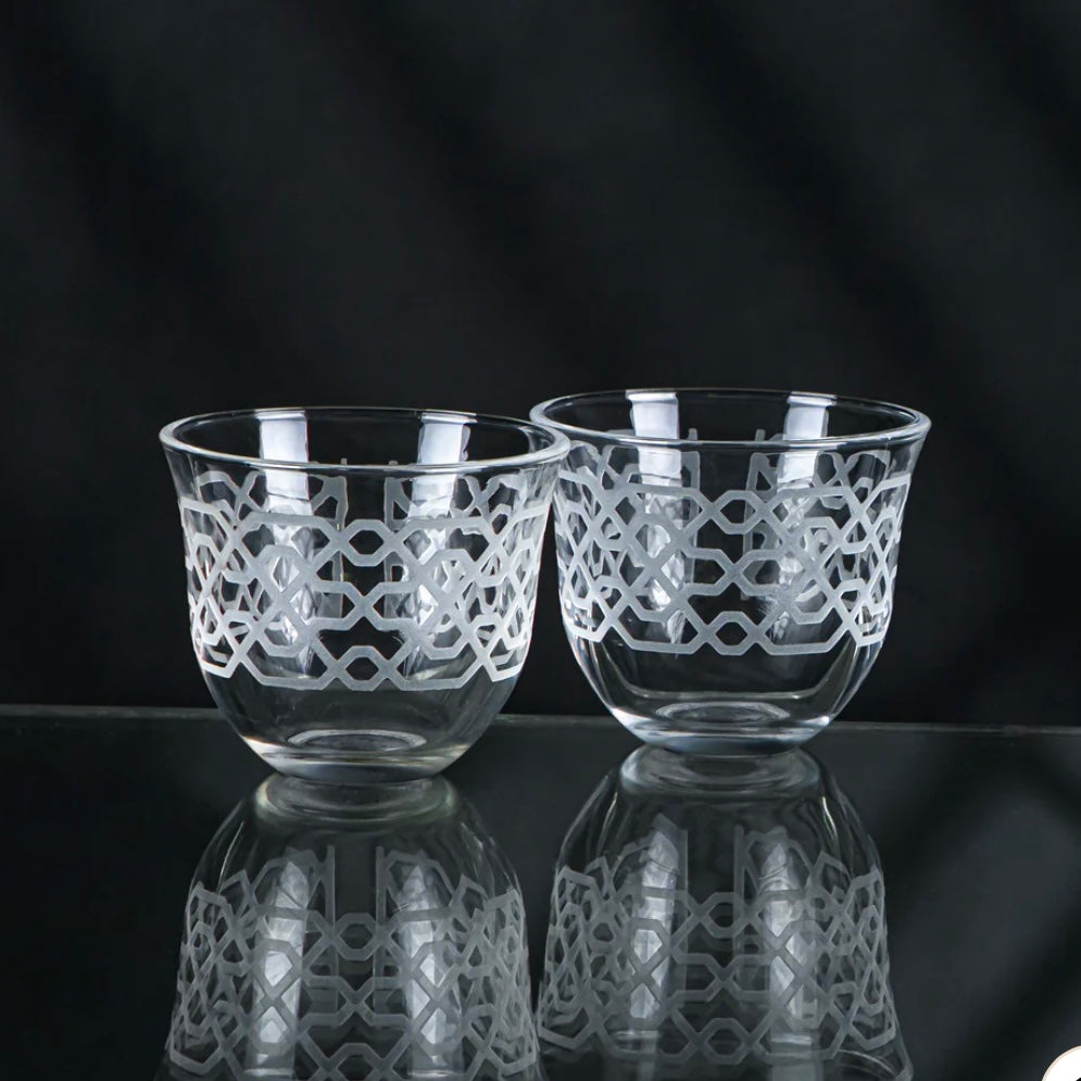 طقم فناجين قهوة عربية زجاجية من أرابيسك، 6 قطع