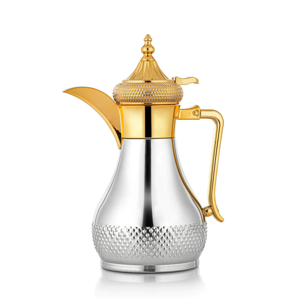 طقم دلة قهوة عربية ودلة شاي من ذا ريجال فاكيوم، 1 لتر، ستانلس ستيل، فضي وذهبي