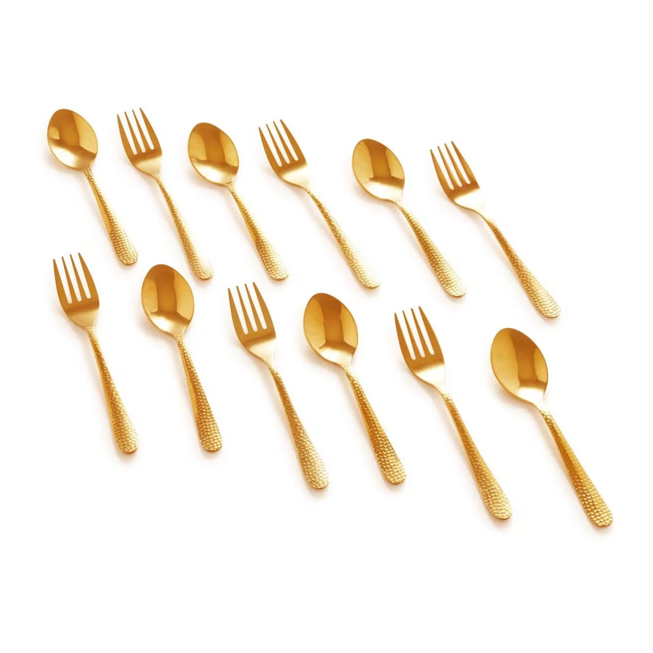مجموعة أدوات المائدة للحلوى المطروقة من 12 قطعة باللون الذهبي