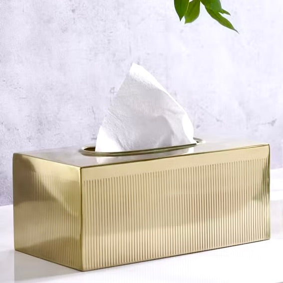علبة مناديل مستطيلة من ميتاليكو باللون الذهبي