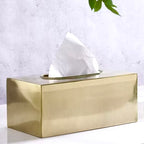 علبة مناديل مستطيلة من ميتاليكو باللون الذهبي
