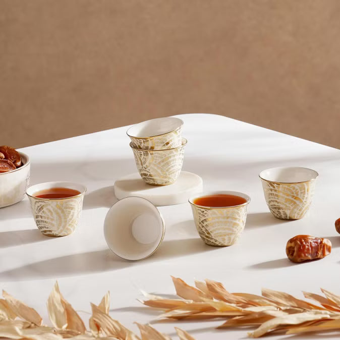 طقم فناجين قهوة عربية بورسلين من أورا، 6 قطع