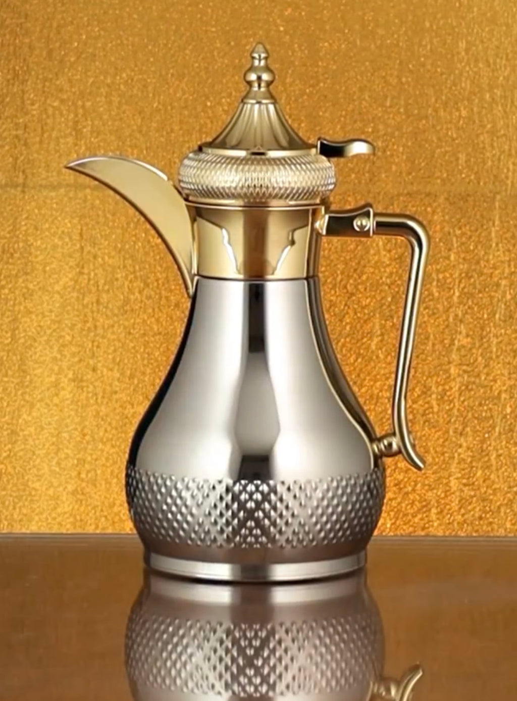 دلة قهوة عربية ريجال فاكيوم، 1 لتر، ستانلس ستيل، فضي وذهبي