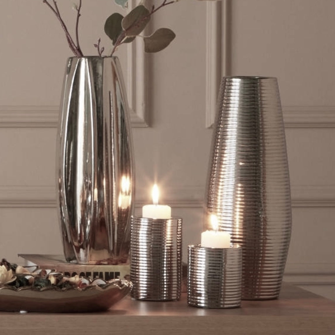 مجموعة سيلفا من مزهرية سيراميك وحاملي شمع