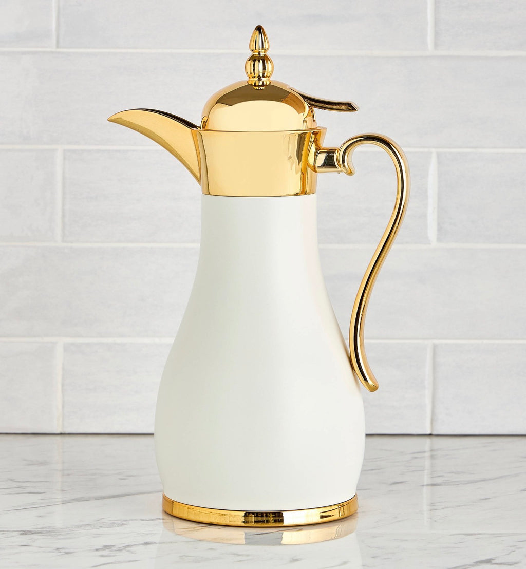 The Blanca Vacuum Arabic Coffee Dallah, 1 L, Stainless and Glass, White & Gold