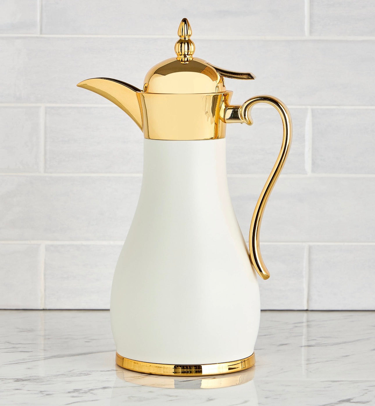 The Blanca Vacuum Arabic Coffee Dallah, 1 L, Stainless and Glass, White & Gold