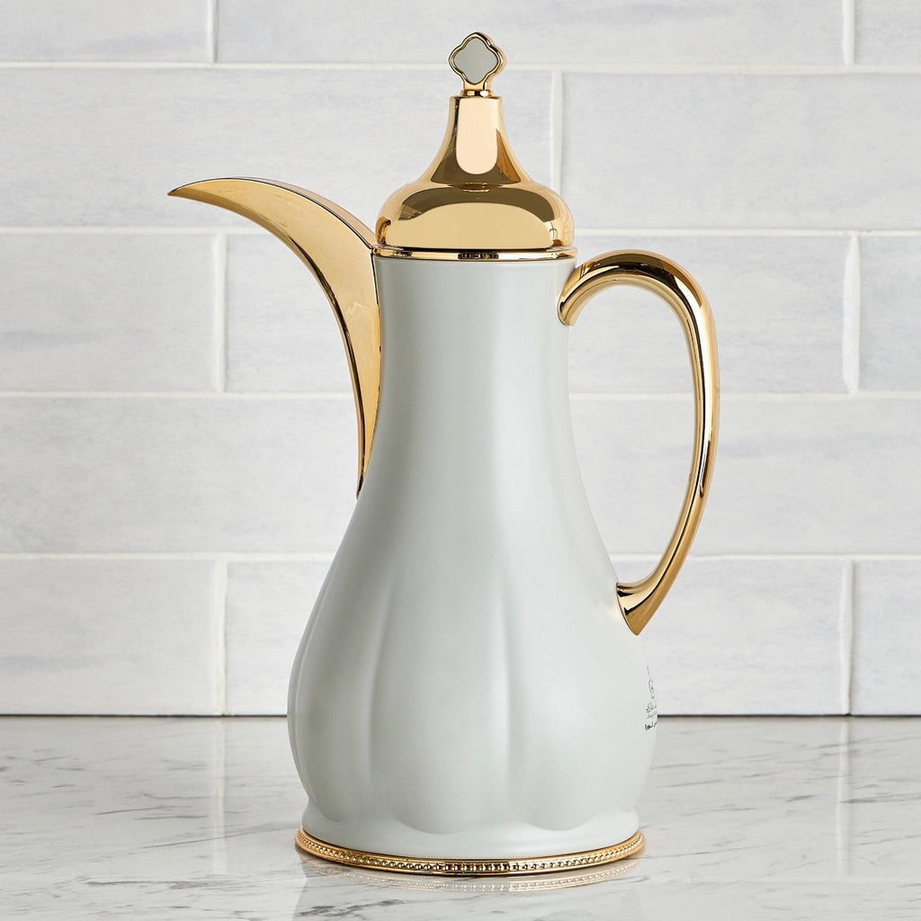 The Pearl Vacuum Arabic Coffee Dallah, 1 L, Stainless and Glass, Pearl Grey & Gold