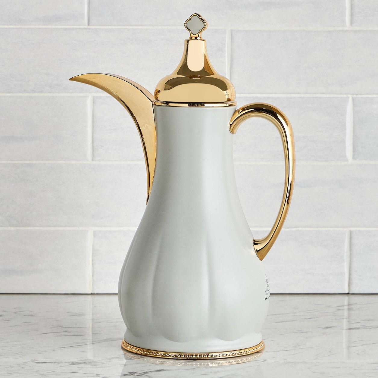 The Pearl Vacuum Arabic Coffee Dallah, 1 L, Stainless and Glass, Pearl Grey & Gold