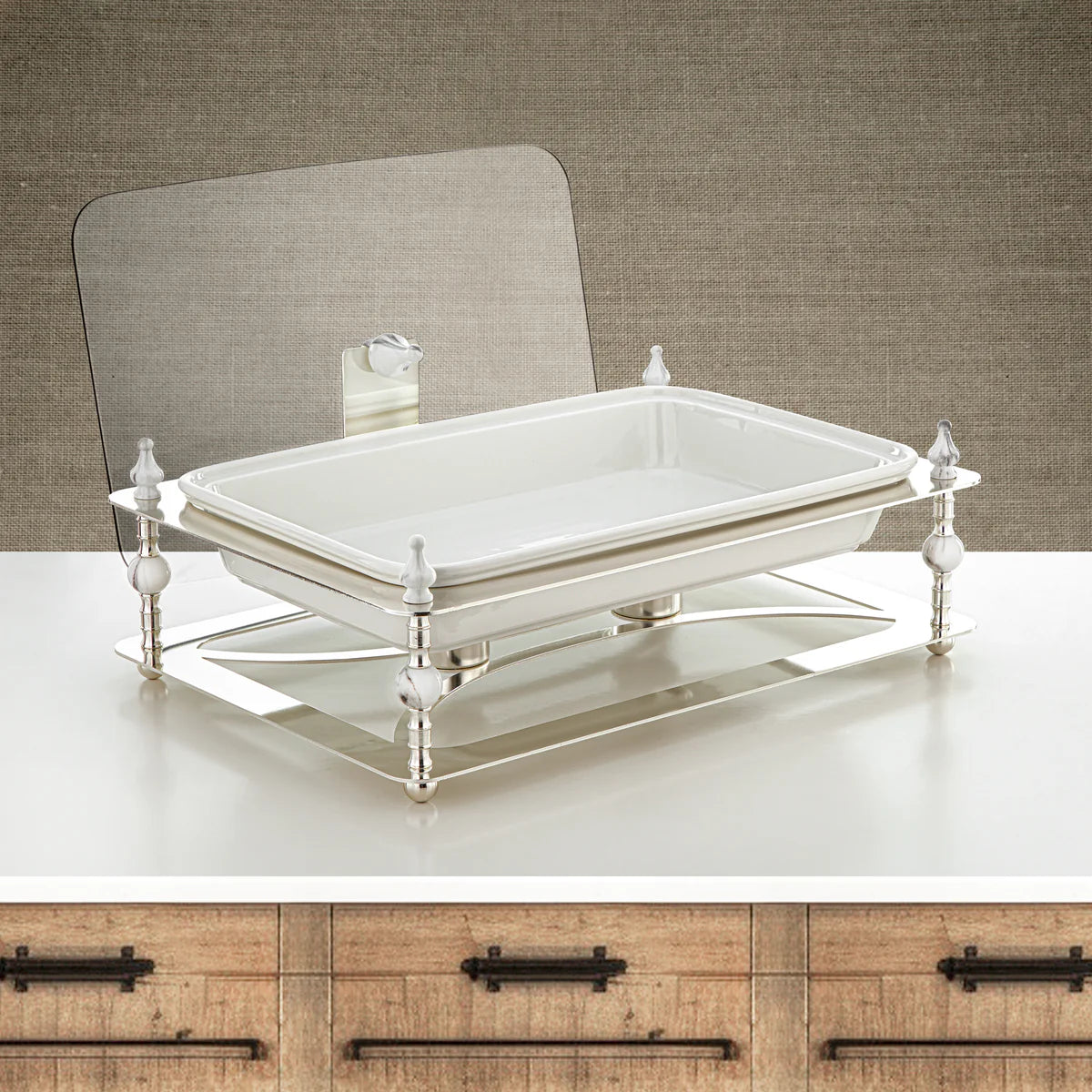 وعاء تدفئة الطعام المستطيل لافيش سعة 3 لتر باللون الفضي