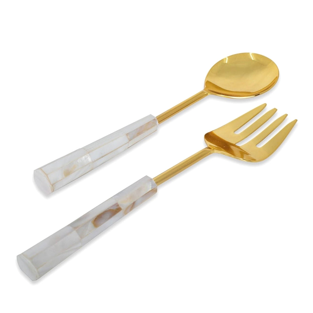 طقم تقديم السلطة باللونين اللؤلؤي والذهبي