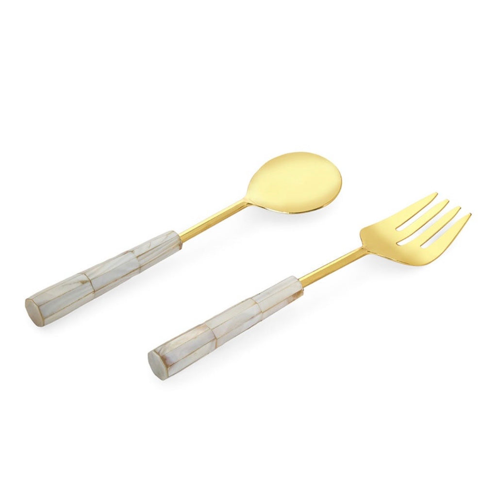 طقم تقديم السلطة باللونين اللؤلؤي والذهبي