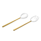 طقم تقديم السلطة باللون الفضي والذهبي غير اللامع