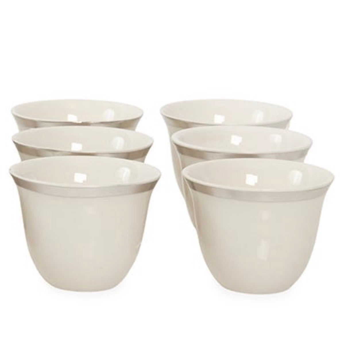 طقم فناجين قهوة عربية من البورسلين الفضي الخالص، مكون من 6 قطع