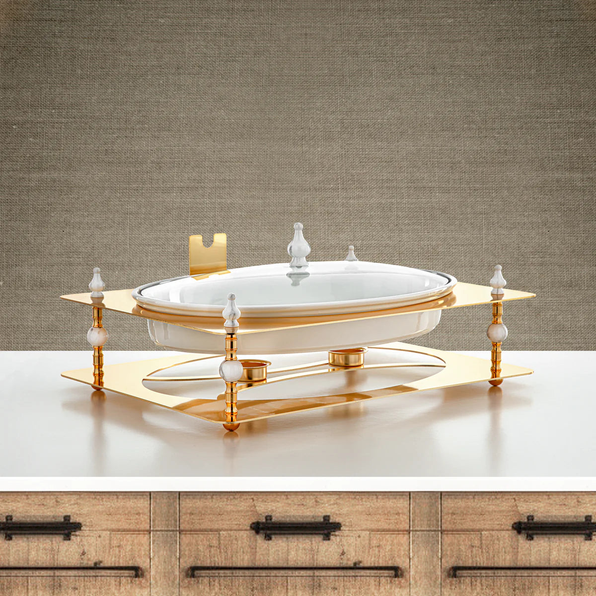 وعاء تدفئة الطعام البيضاوي لافيش سعة 3 لتر باللون الذهبي