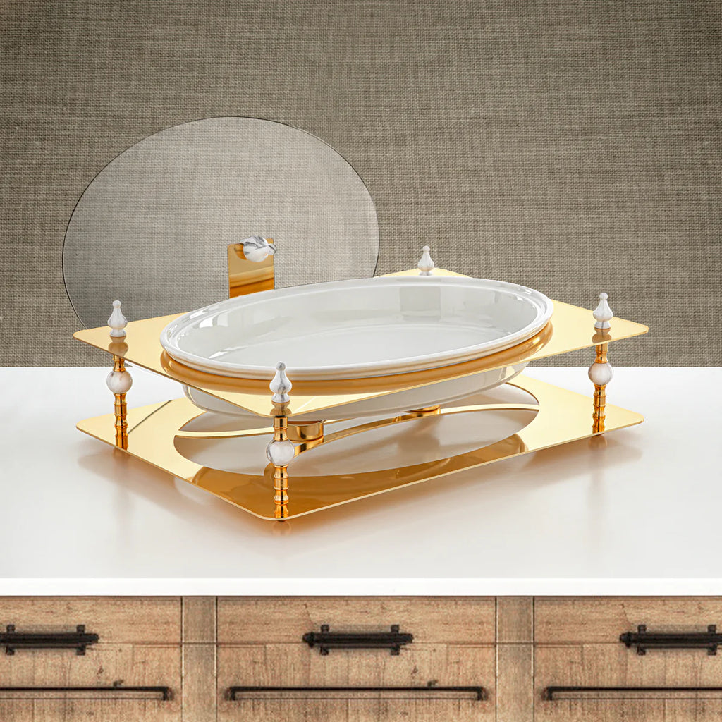 وعاء تدفئة الطعام البيضاوي لافيش سعة 3 لتر باللون الذهبي