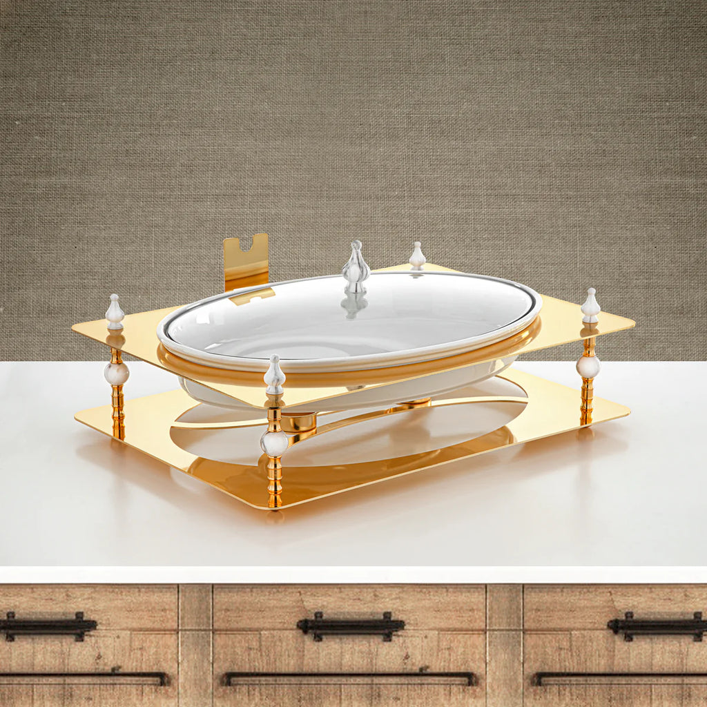 وعاء تدفئة الطعام البيضاوي لافيش سعة 3 لتر باللون الذهبي