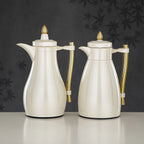 The Pearla Vacuum Arabic Coffee Dallah & Tea Flask Set, 1 L, Stainless and Glass, Ivory & Gold