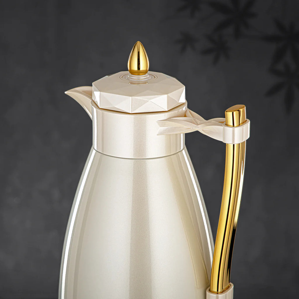 The Pearla Vacuum Arabic Coffee Dallah & Tea Flask Set, 1 L, Stainless and Glass, Ivory & Gold