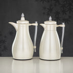 The Pearla Vacuum Arabic Coffee Dallah & Tea Flask Set, 1 L, Stainless and Glass, Ivory & Silver