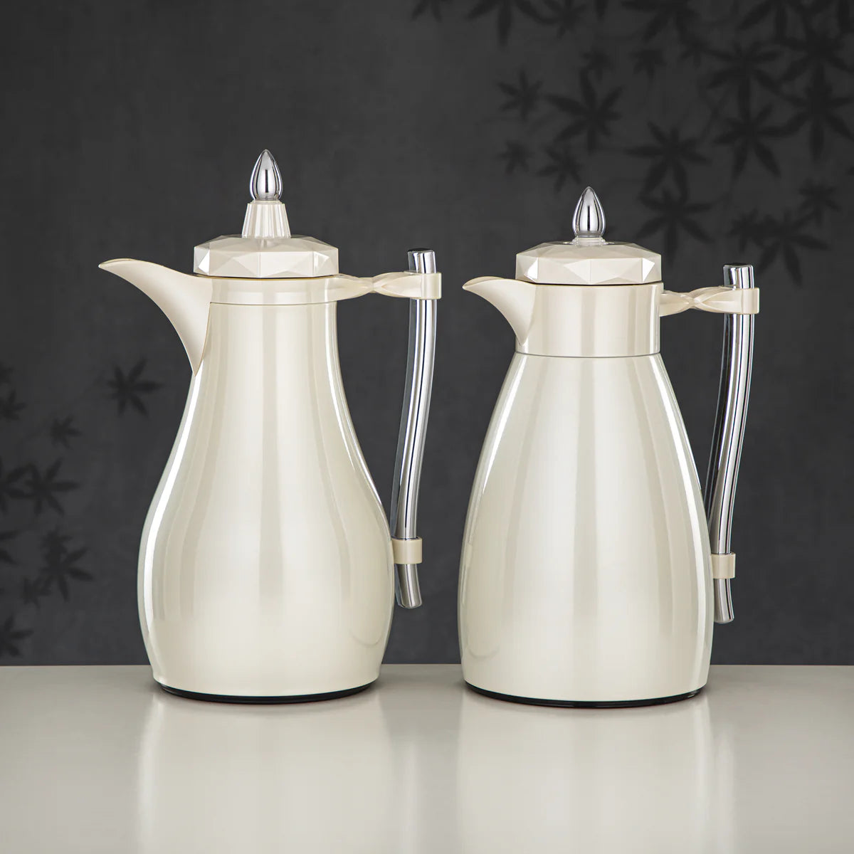 The Pearla Vacuum Arabic Coffee Dallah & Tea Flask Set, 1 L, Stainless and Glass, Ivory & Silver