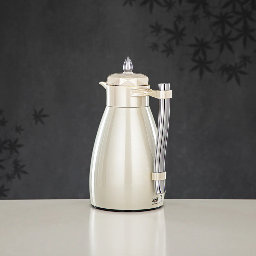 The Pearla Vacuum Arabic Coffee Dallah & Tea Flask Set, 1 L, Stainless and Glass, Ivory & Silver