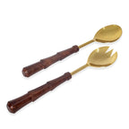 طقم تقديم السلطة الخشبي المصنوع من الذهب