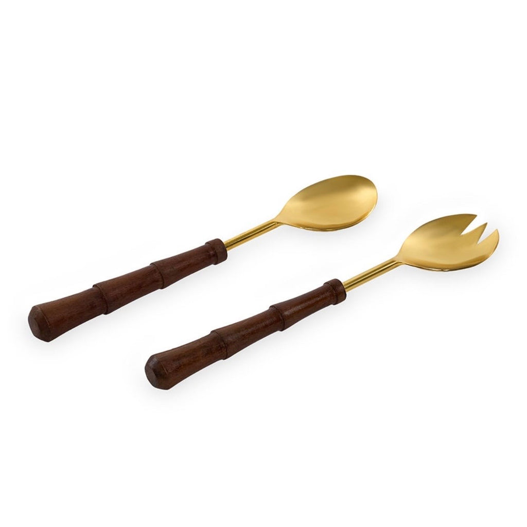 طقم تقديم السلطة الخشبي المصنوع من الذهب