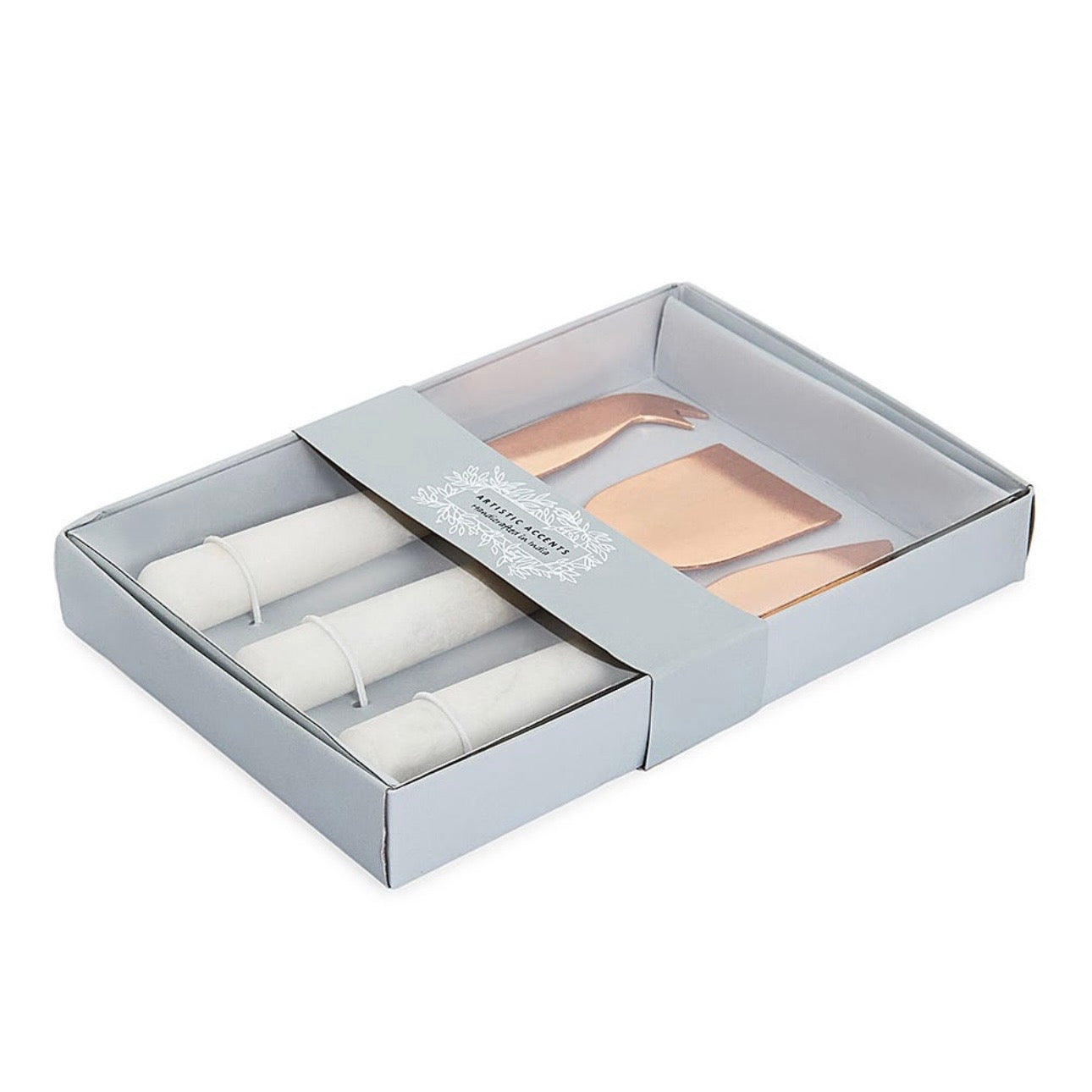 مجموعة سكاكين الجبن باللون العاجي والذهب الوردي