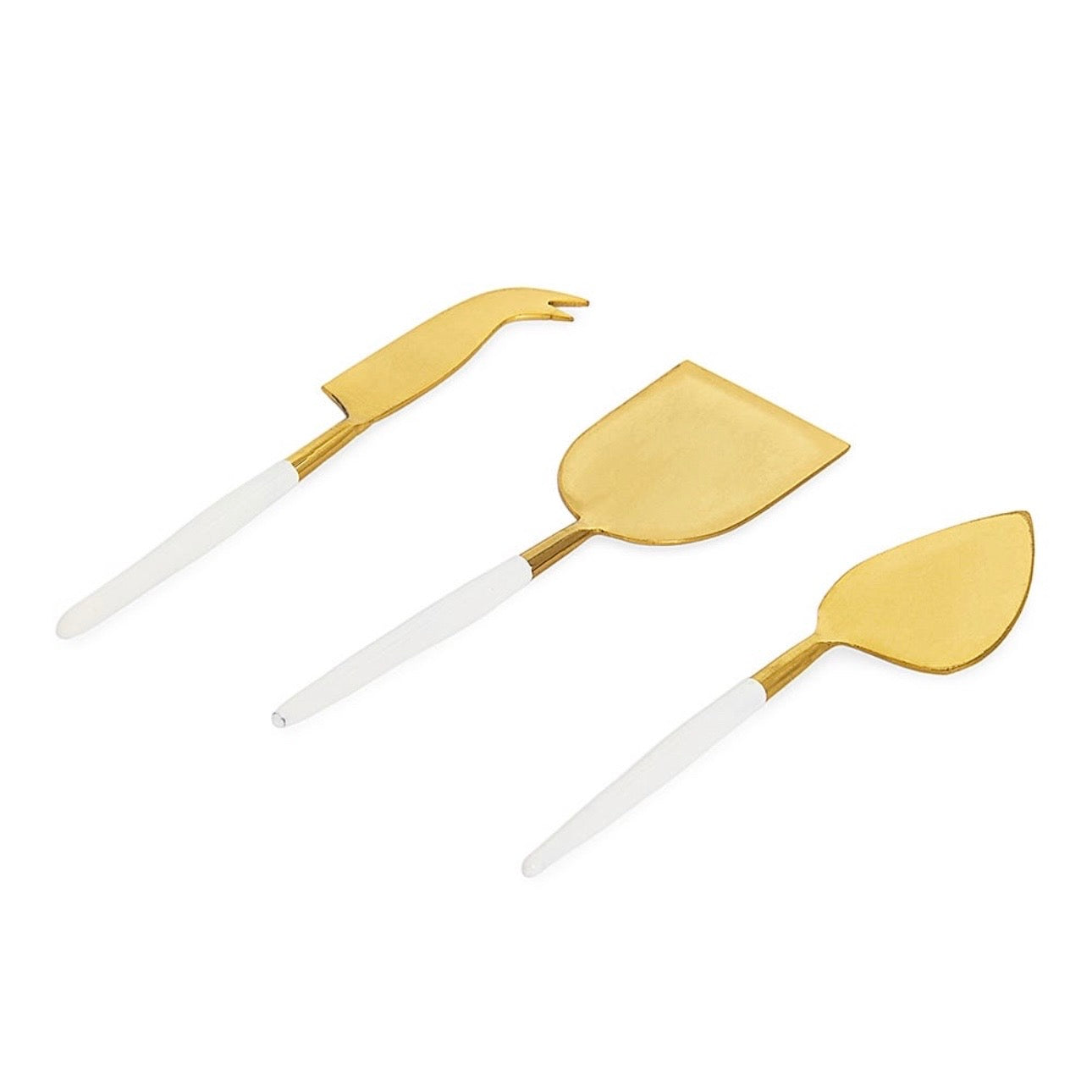 مجموعة سكاكين الجبن باللونين الأبيض والذهبي