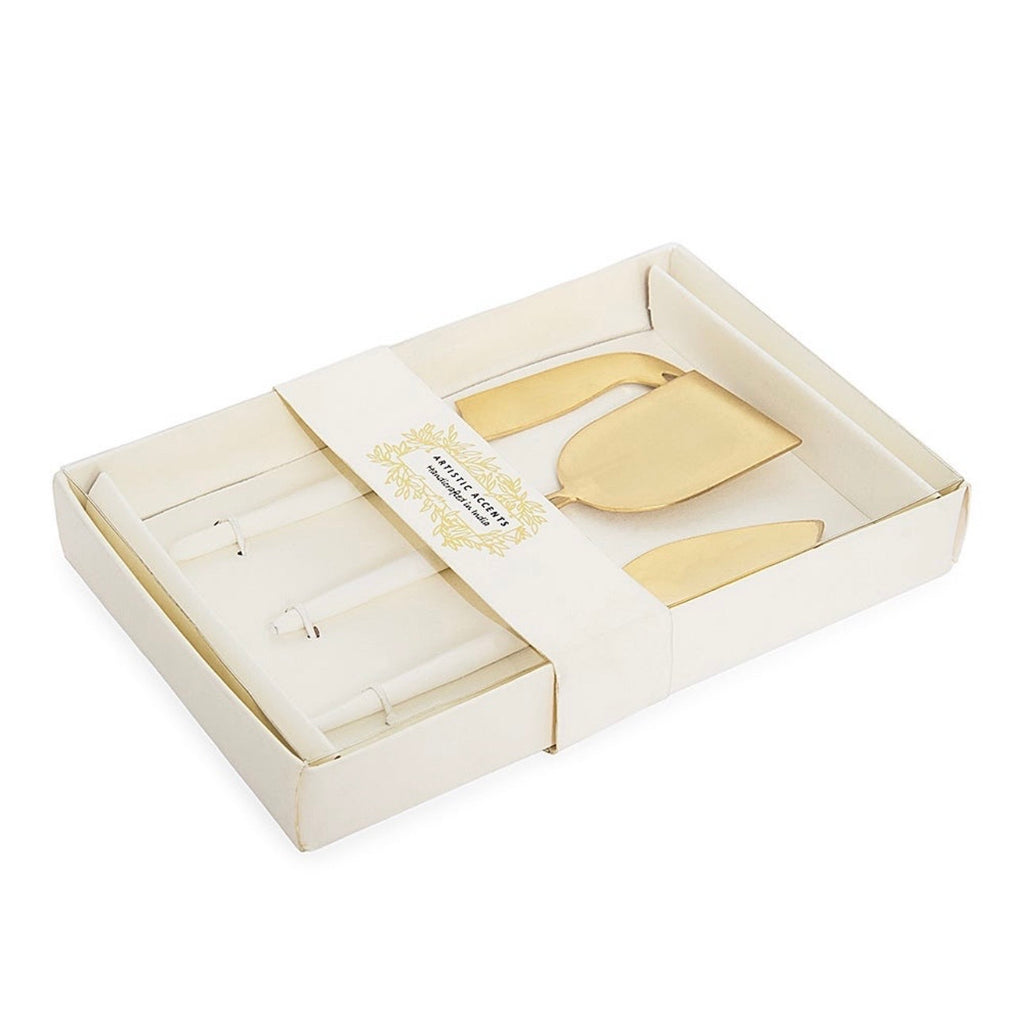 مجموعة سكاكين الجبن باللونين الأبيض والذهبي